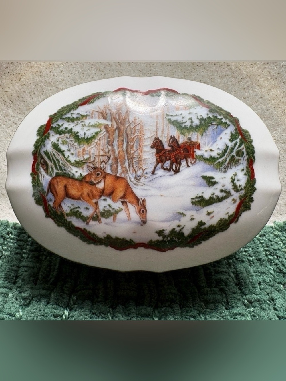 Vintage 1986 Heritage House “Melodies of Christmas” Porcelain Trinket Music Box